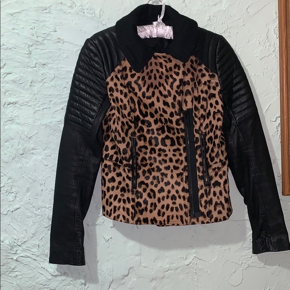 🐆RARE A.L.C. Leopard Calf Hair Lthr Motorcycle Jacket - Picture 2 of 7